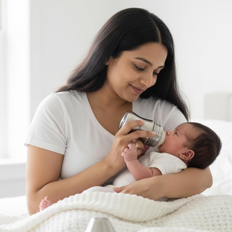 Nuluv Nourish+ Stainless Steel Wide Neck Feeding Bottle 125ml with Anti-Colic Silicone Nipple - Image 5